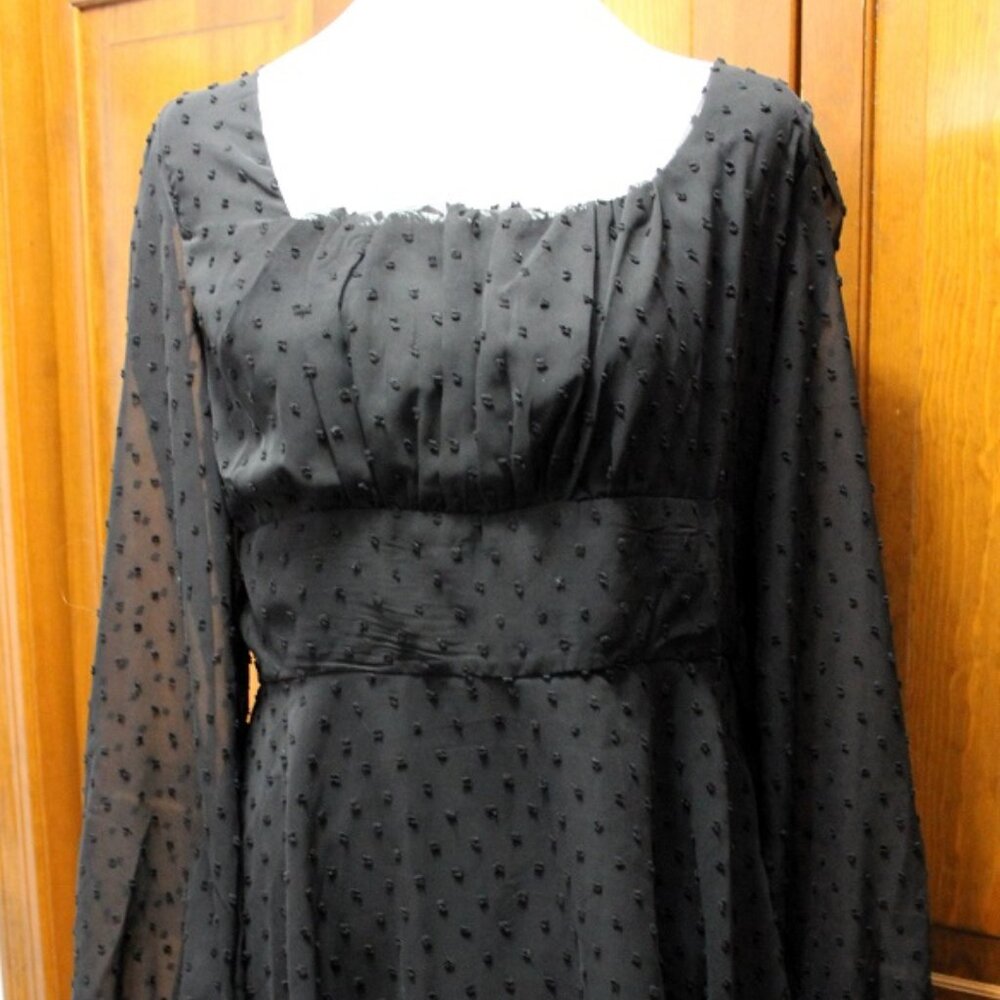 black dress, long sleeve, zip up back